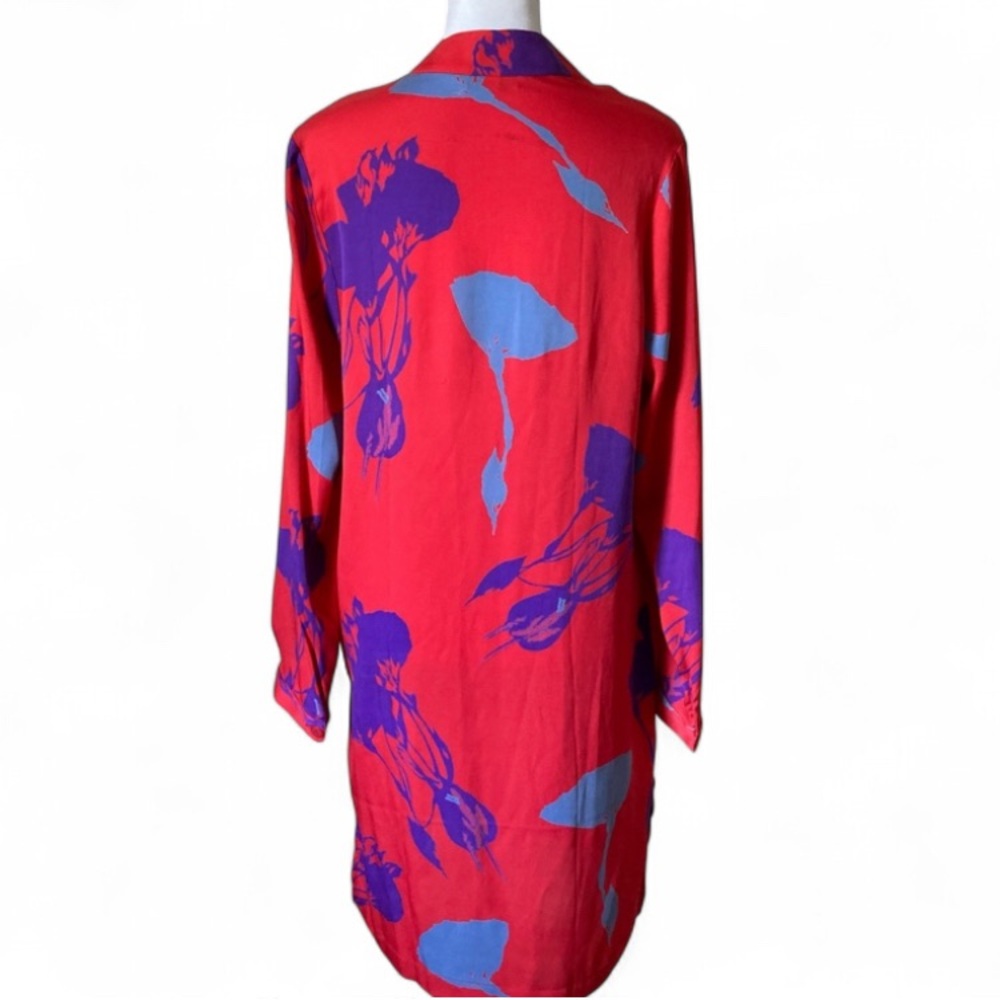 Tucker Red Abstract Floral Silk Long Sleeve Lightweight Shirt Dress size Medium - Picture 4 of 8